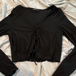 Very J medium tie front black cardigan